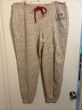 PEACE LOVE WORLD I Am Loved Leopard Print Jogger Pants with Hearts LARGE